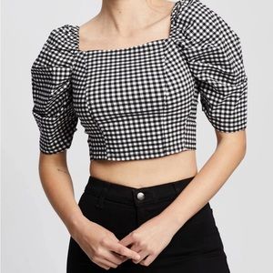 TOPSHOP Women’s Cropped Gingham Shirt Top Black and White Size 6